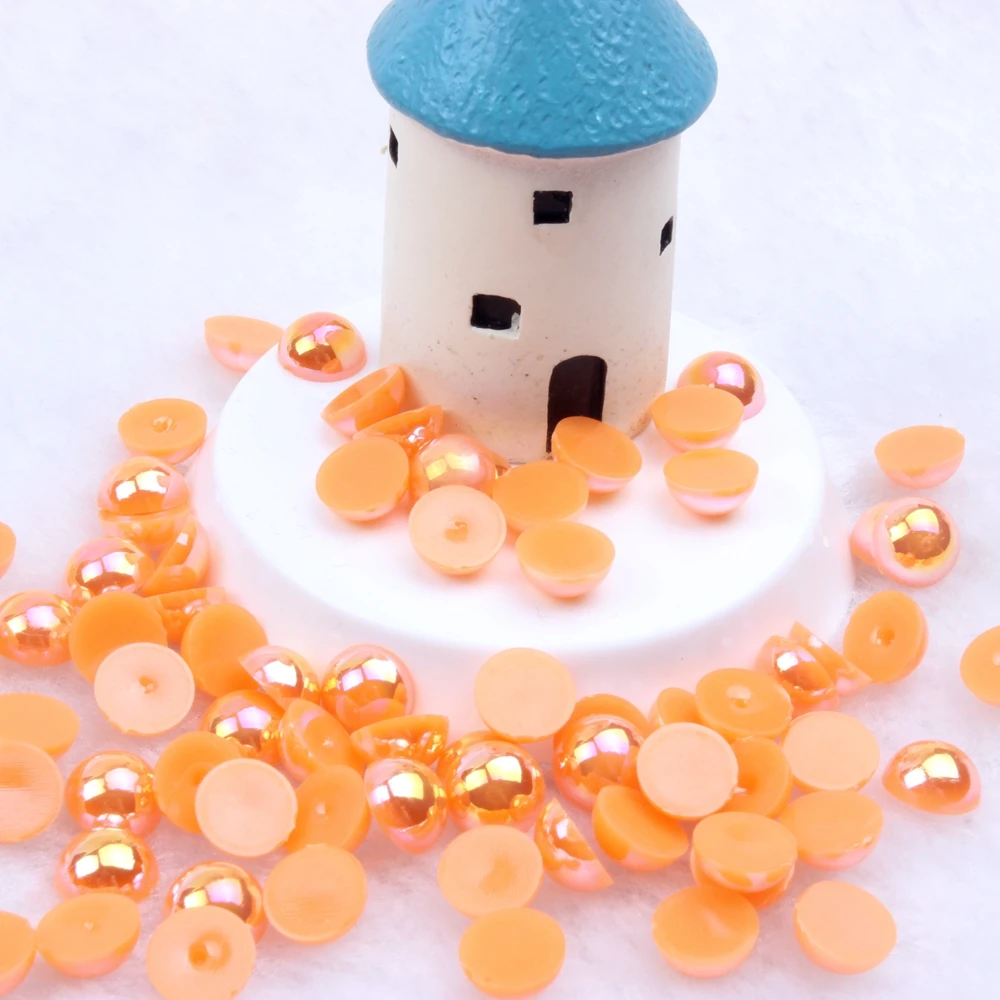 Dark Orange AB Half Round Pearls 2-12mm And Mixed Sizes Imitation Flatback Glue On Resin Beads DIY Craft Embellishment