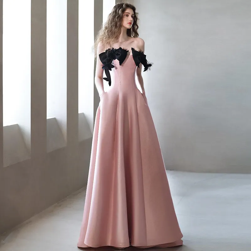 

It's Yiiya Customized Evening Dress Pink Satin Bow Strapless A-line Lace up Plus size Lady Party Formal Gown Floor Length 260069