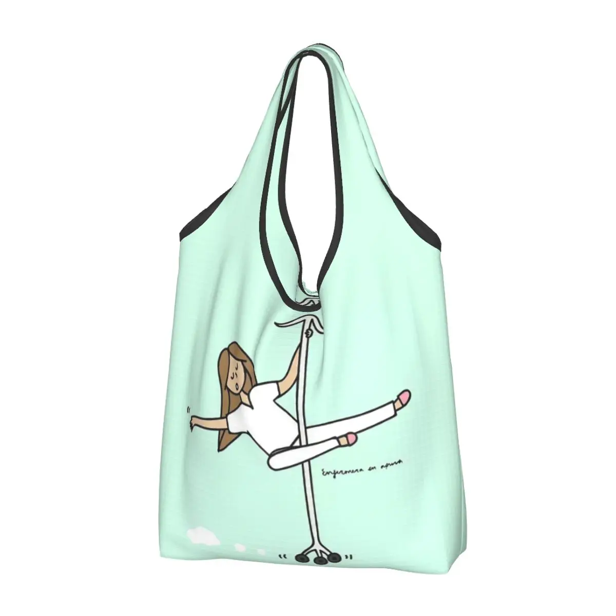 Enfermera En Apuros Cartoon Nurse Large Reusable Bags Shopping Machine Washable Foldable Grocery Bags 50lb Heavy Duty Tote Bags