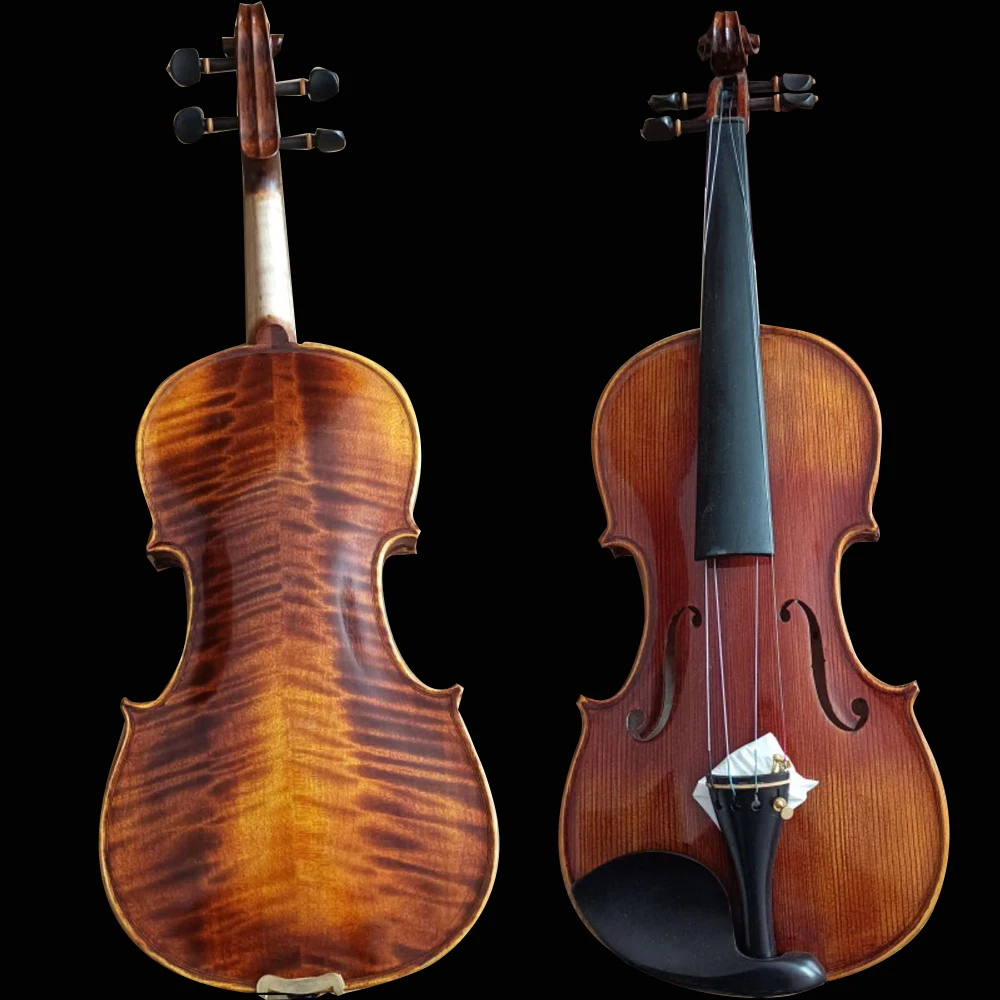 Handmade violin 4/4 3/4 solid wood tiger pattern dark brown violin beginner professional stringed instrument with Brazilian bow