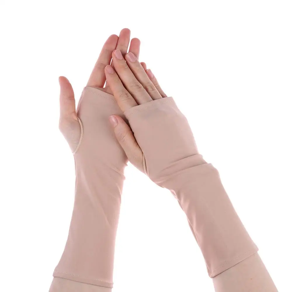 Gants Longs Sans Doigts pour Femme, Protection Solaire, Mitaines Monochromes, Manches Demi-Doigt, Noir, Blanc, Nude, Cool, Été