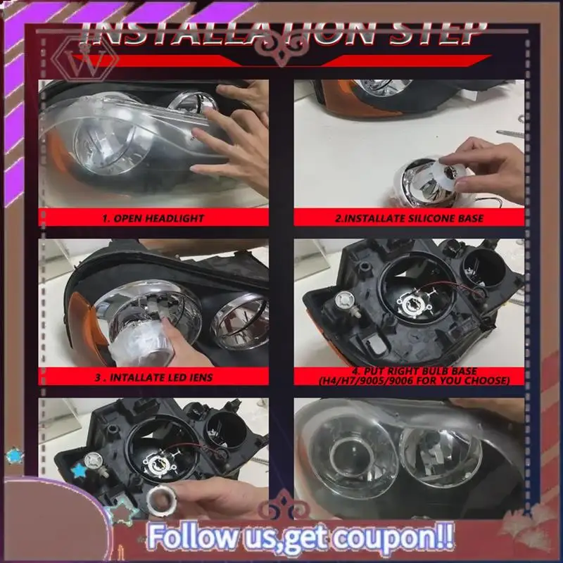 

A57E-3 Inch Bi LED Projector Lens White Headlight Halo Lights For H4 H7 9005 9006 10000LM 6000K High Low LHD