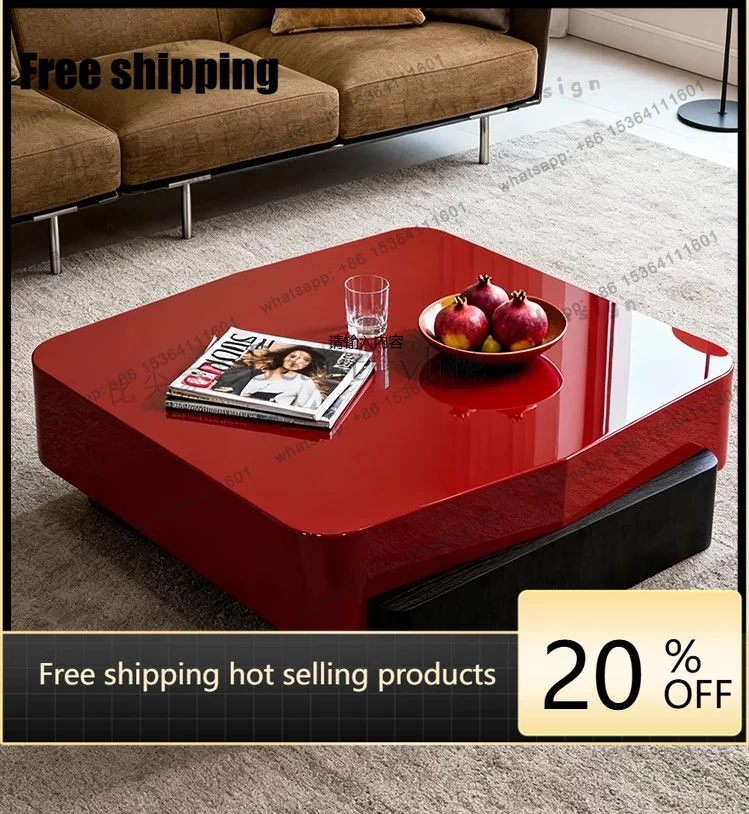 Minimalist coffee table modern designer high-end solid wood square high-gloss baking paint high-end storage
