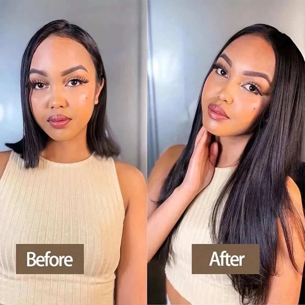 Clip In Hair Extensions 8 piece Human Hair Brazilian Straight Clip In Natural Black Color  For Women Multiple sizes available