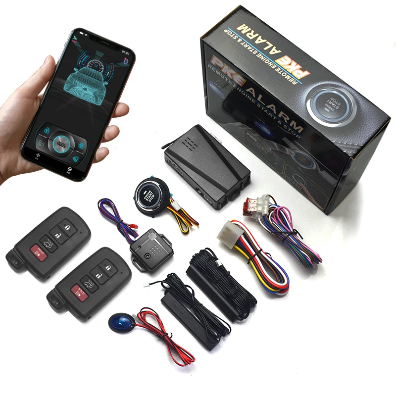 Universal 12V Car Start Stop Button Auto Start Alarm System Vibration Sensor Horn Immobilizer Mobile Phone Bluetooth APP Control