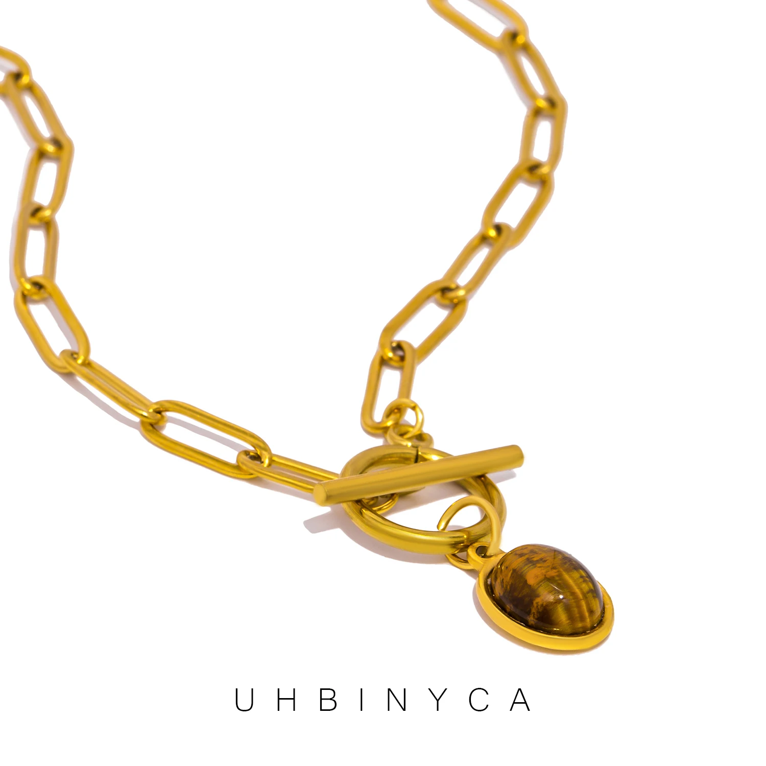 

UHBINYCA модное ожерелье с подвеской из натурального камня тигрового ворса для женщин 18K цепочка с PVD-покрытием из нержавеющей стали модные ювелирные изделия подарок