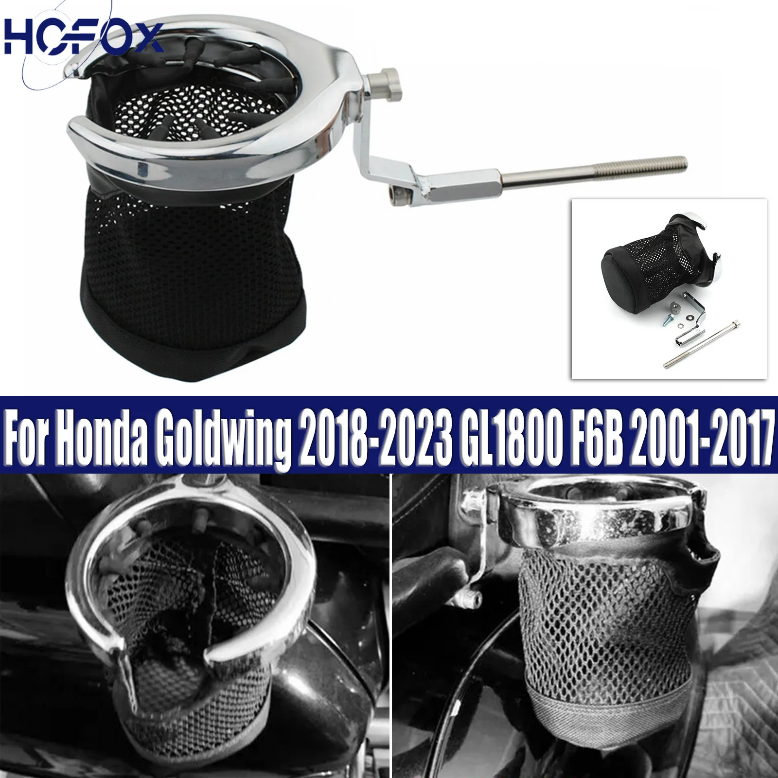 

For Honda Goldwing 2018-2023 GL1800 F6B 2001-2017 Motorcycle Drink Cup Holder Passenger Handlebar Chorme Water Drinking