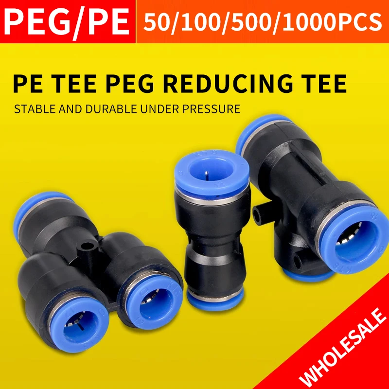 50/100/500/1000 Pcs Quick Pneumatic Joint Plastic PE Tee PEG Variable Diameter Quick Joint With High Quality