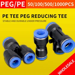 50/100/500/1000 Pcs Quick Pneumatic Joint Plastic PE Tee PEG Variable Diameter Quick Joint With High Quality