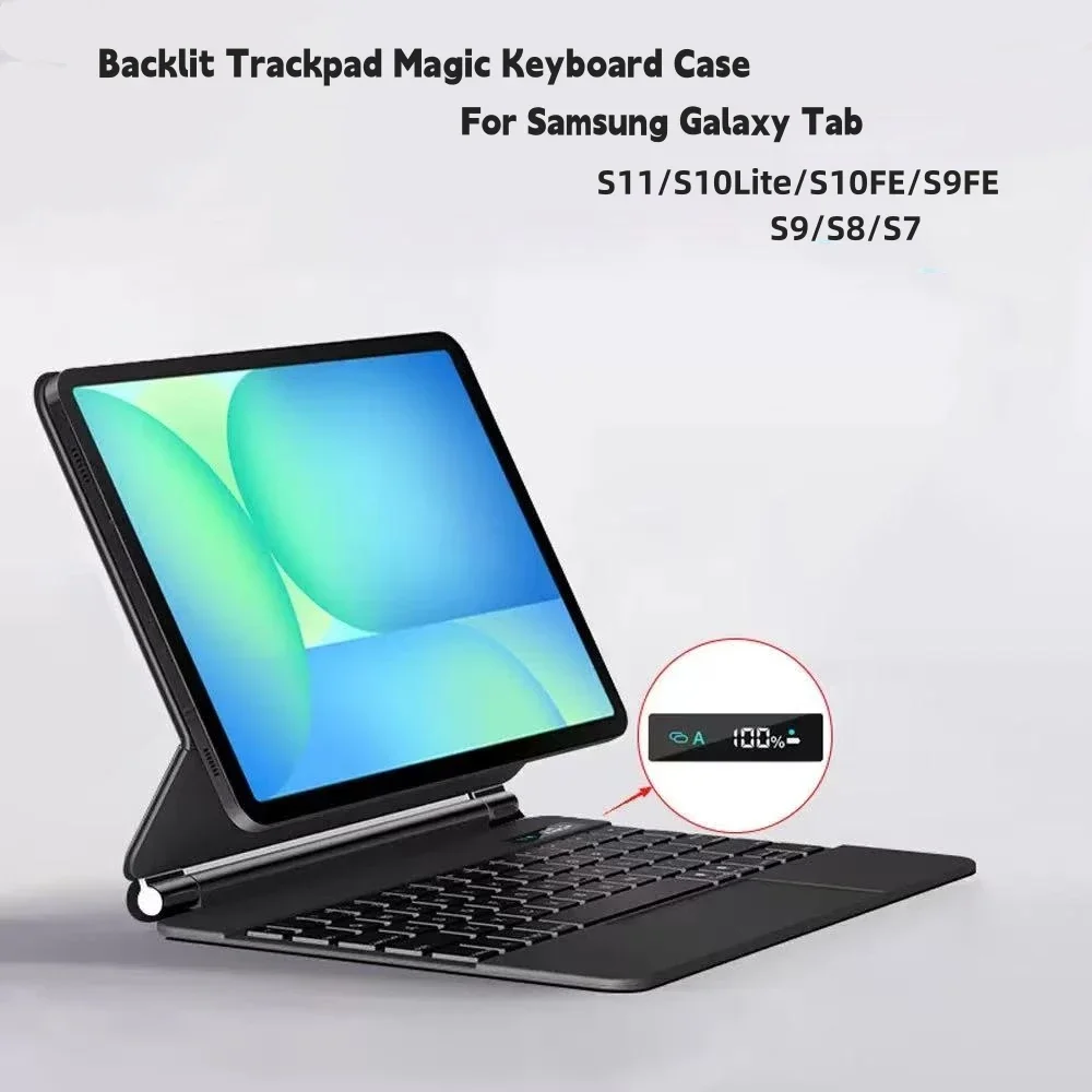 For Samsung Galaxy Tab S11 2025 S9 S8 S7 11 inch S10 FE S9 FE 10.9"Backlit Trackpad Magic Keyboard Battery Display Case Cover