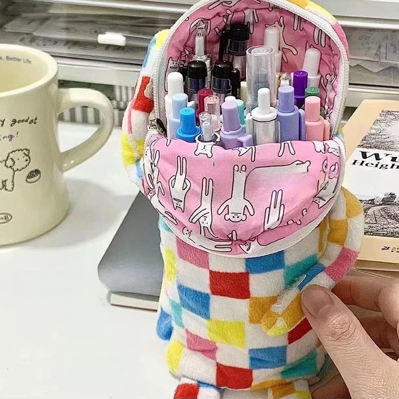 Colorful Plaid Large-Capacity Pen Bag For School, Office, And Cosmetic Storage – Multi-Purpose Stationery Organizer