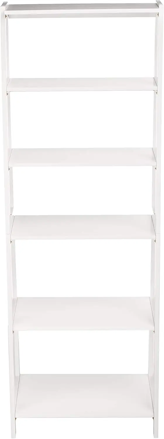 Básico-Rubberwood 5 Shelf Ladder, Estante, Branco, 15.03 "D x 25.98" W x 74.48 "H