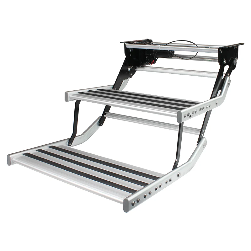 TYTXRV 12V RV Folding Steps With LED Light Aluminum Alloy Electric Double Ladders Anti-Slip Steps For RV Trailer Camper