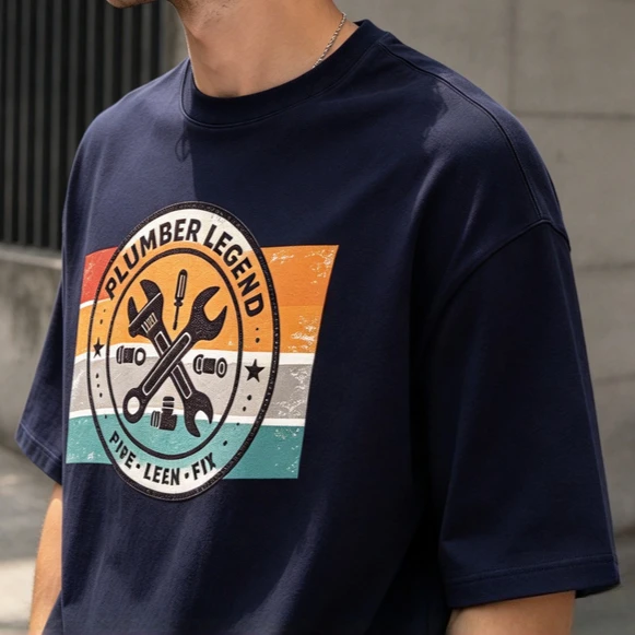 Plumber Legend Graphic Tshirt Unisex Retro Wrench Pipe Badge Design Short Sleeve Plumbing Repair Worker Casual Tees Top Harajuku