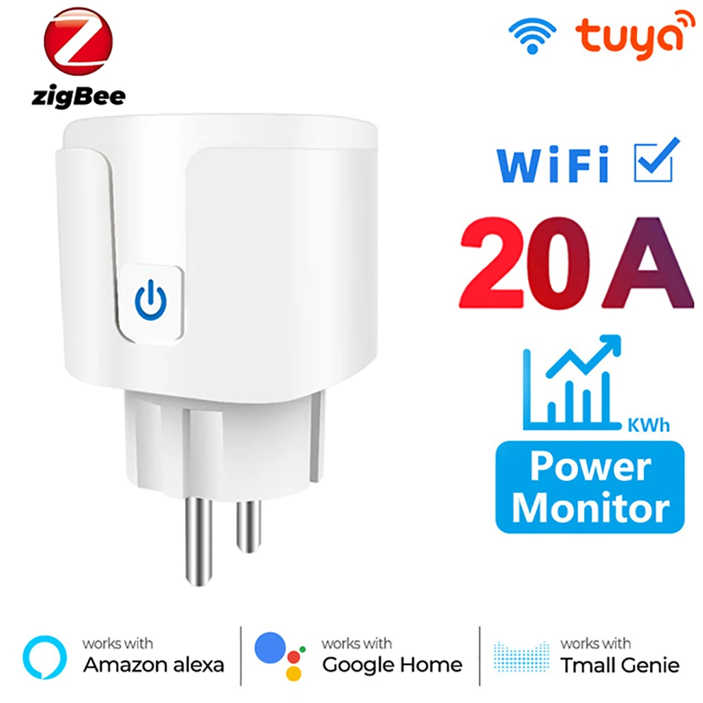 Tuya Smart Plug Zigbee EU 20A Smart Socket With Power Monitor Timing Voice Control Works Whit Alexa Google Home Alice