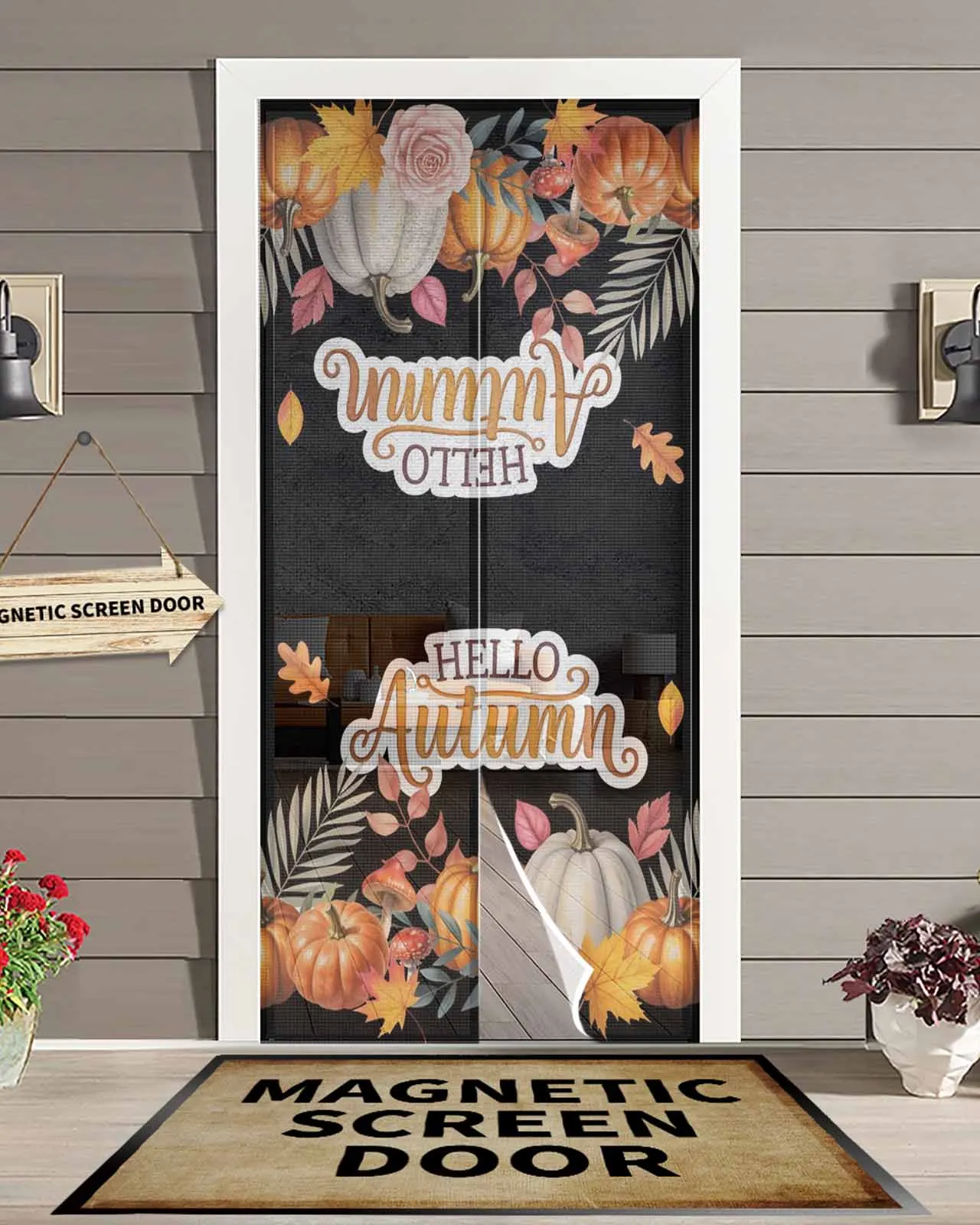 

Pumpkin Mushroom Hello Autumn Magnetic Door Curtain Living Room Bedroom Home Anti-mosquito Screen Door Curtain