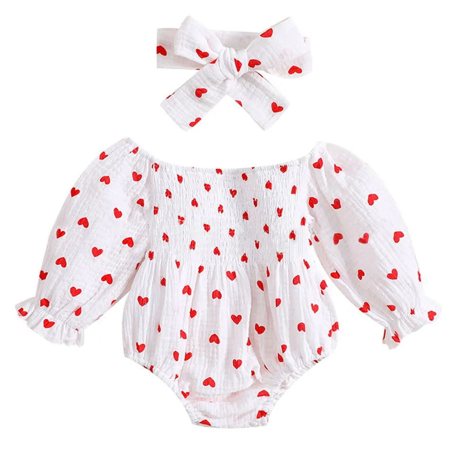 

Playful and Comfort Baby Girls Love Print Triangular One Piece Crawling Bodysuits Soft Fabric and Adorable Ruffle Trim for Style