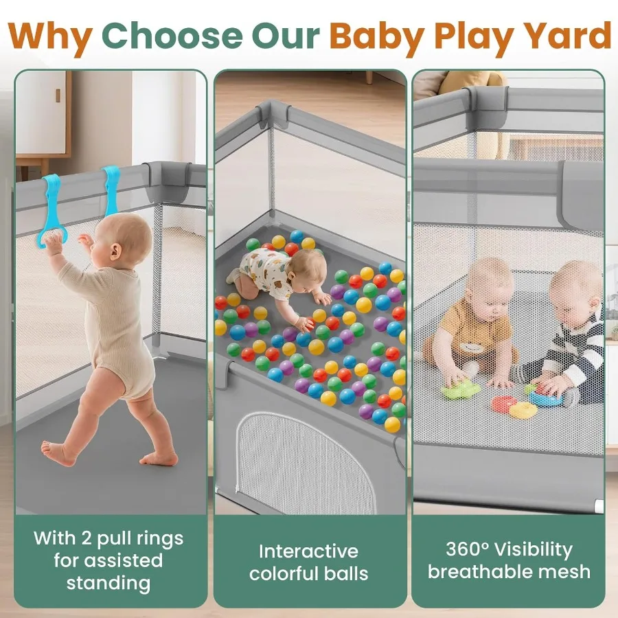 روضة أطفال 79 × 71 للأطفال الصغار - سياج آمن للأطفال مع 50 قطعة من كرات المحيط ومقابض سحب للداخلية - طفل كبير Pl #4