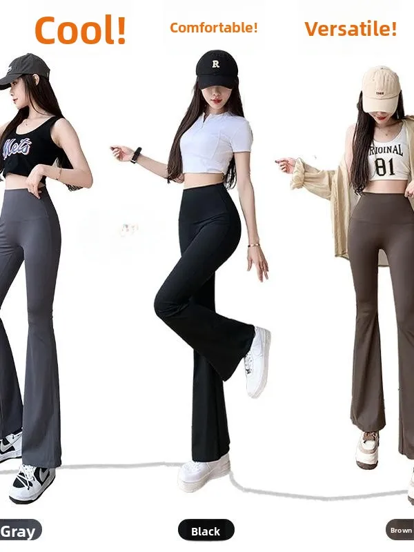 ارتفاع الخصر جرس بوت السراويل النسائية رقيقة اليوغا اللياقة البدنية السراويل ملابس خارجية الربيع الصيف التخسيس تسع نقاط السراويل