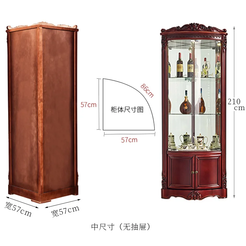 Triangular cabinet, corner cabinet, triangular wine cabinet European living room corner wine cabinet Solid wood locker Curved gl