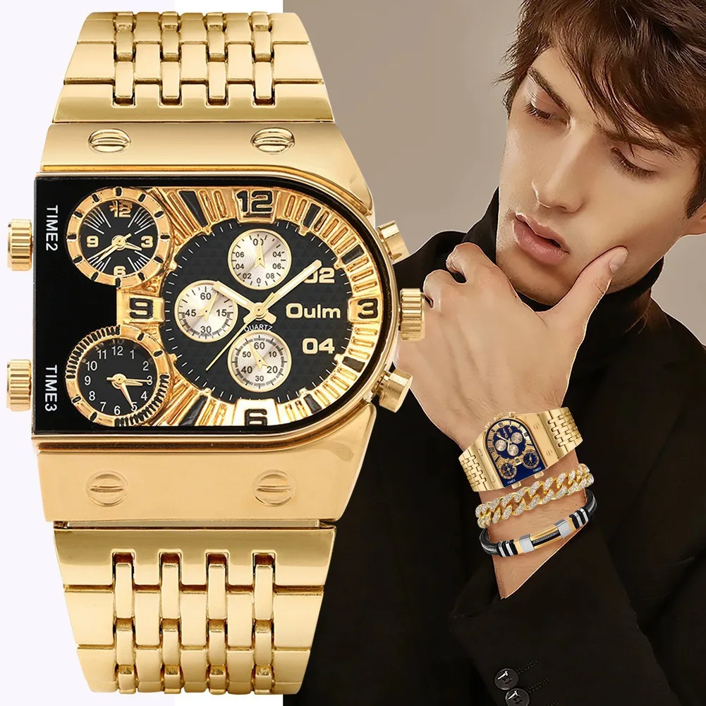 Reloj de cuarzo dorado para hombre, pulsera, collar, moda, regalo, marca superior