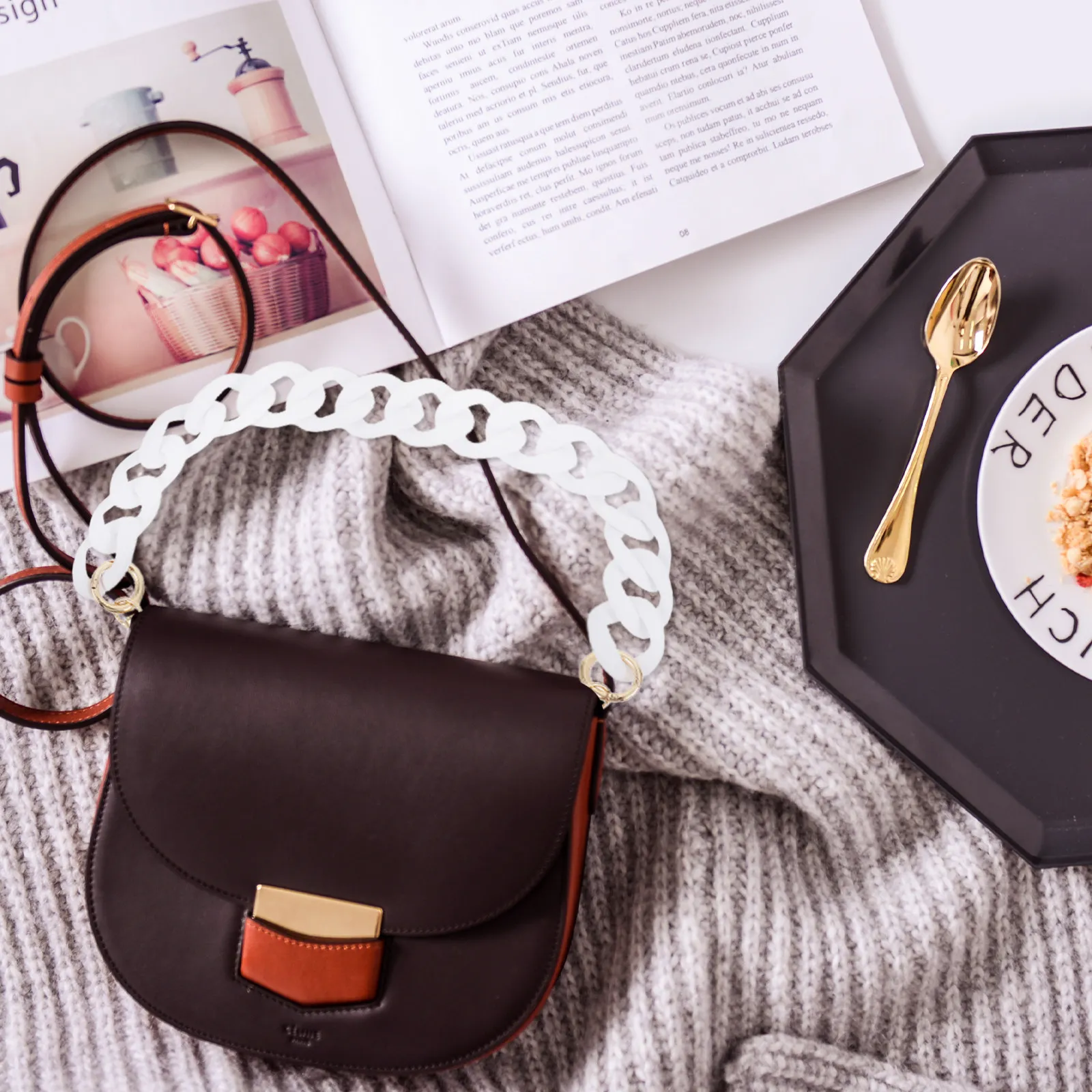 

1Pcs Color Block Thick Acrylic Bag Chain Stylish Replacement Single Shoulder Handbag Chain DIY Decorative Accessory Lightweight