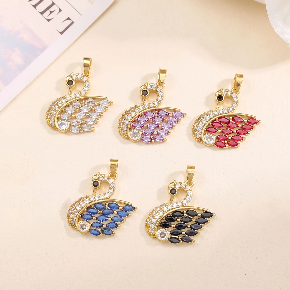 10pcs/lot Jewelry Accessory  Copper Solid Two Color Zircon Swan Shaped DIY Charms Pendants For Earring Necklace