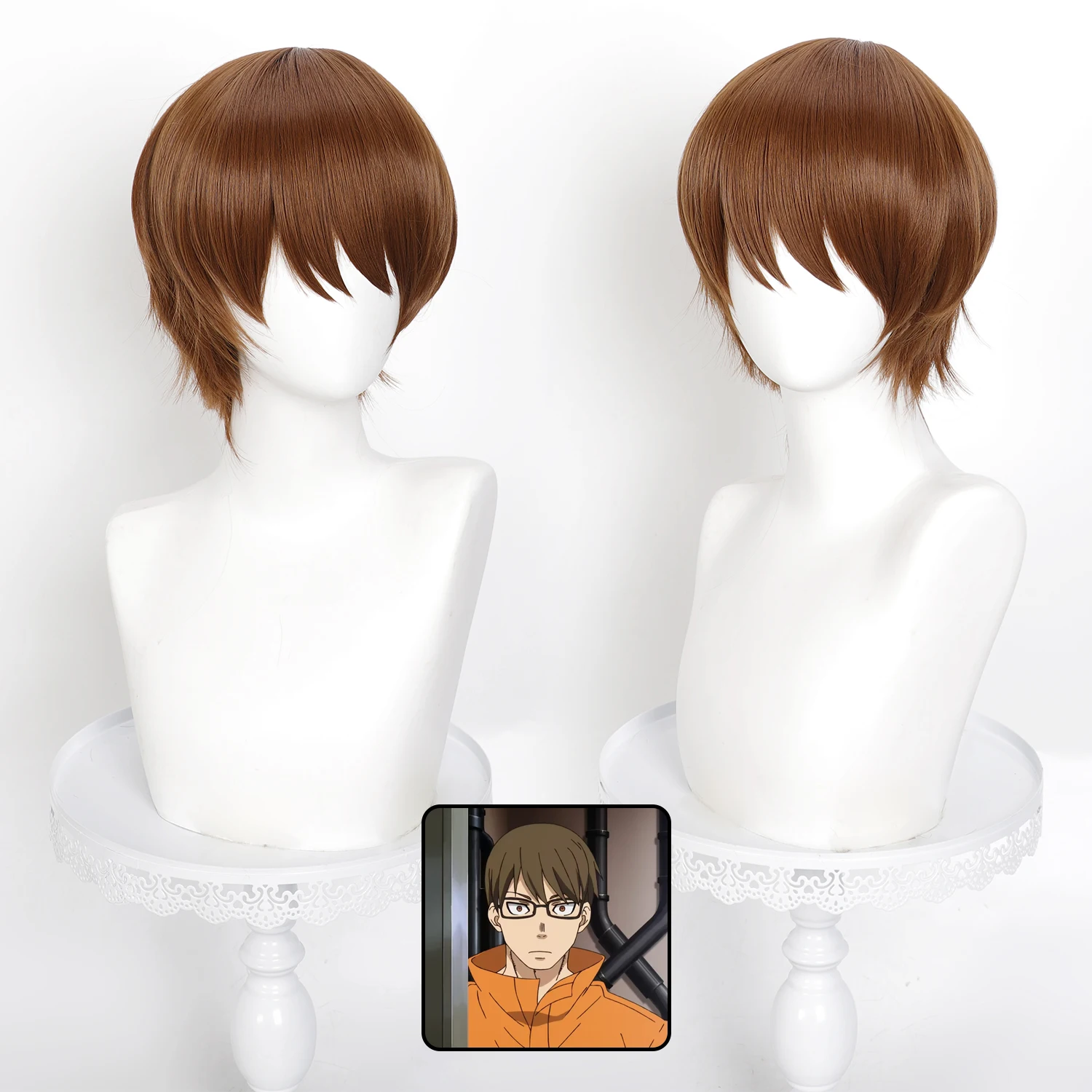 

Парик для косплея Fire Force, парик аниме Тахиса Хинава, коричневый парик для ролевых игр, короткий синтетический парик для мужчин с сеткой для парика, для аниме