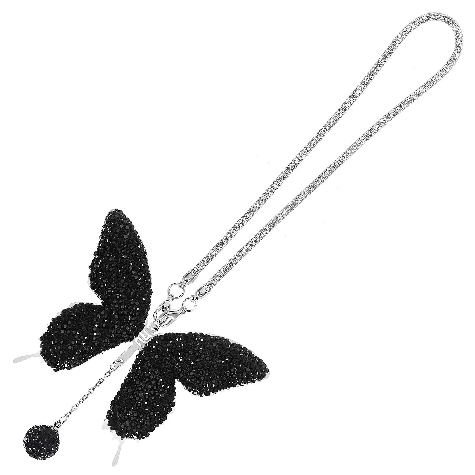 

Rearview Mirror Car Interior Hanging Pendant Black Polymer Clay Butterfly Charm Rhinestone Decor Bling Accessories