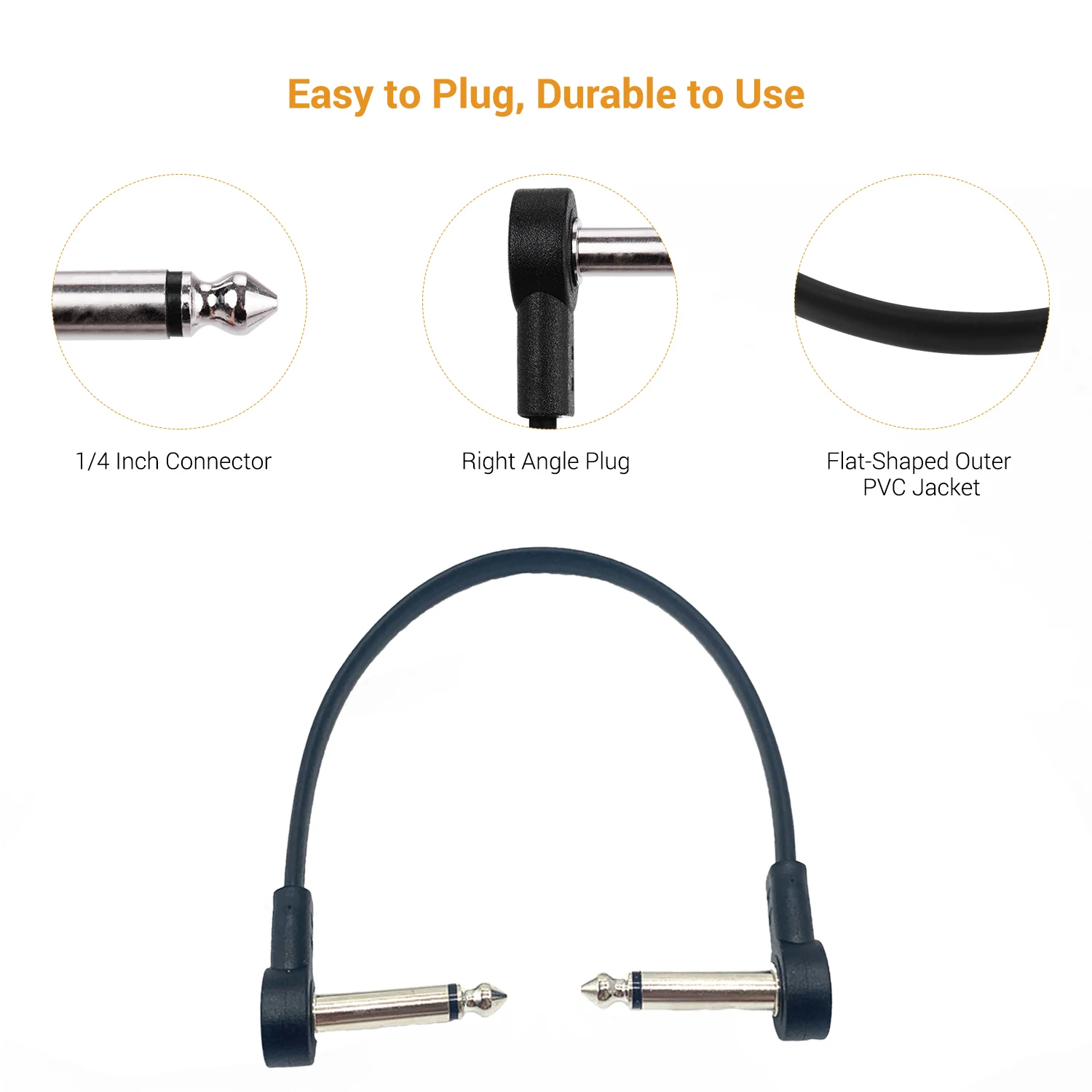 Cable antirruido para guitarra, Kit de conectores de ángulo recto, Pedal de efecto eléctrico, parche plano, Juego de 4 piezas, 24 AWG, 4 pulgadas, 10 cm, 1/4 pulgadas