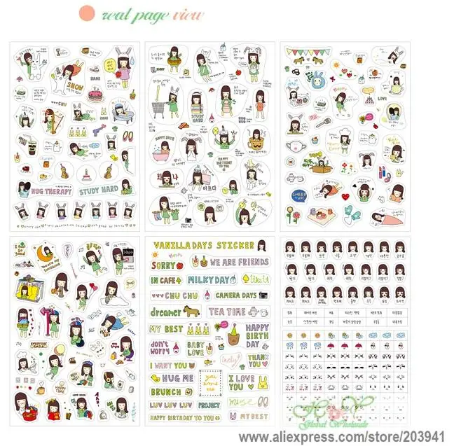 6pcs/pack Fashion Cartoon Girl Series Diary Sticker Label Scrapbooking Stationery Stickers