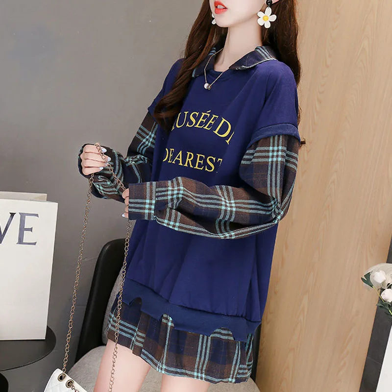 New Autumn and Winter Fashion Trend Round Neck Panel Contrast Color Versatile Casual Plaid Style Women\'s Long Sleeve Sweater