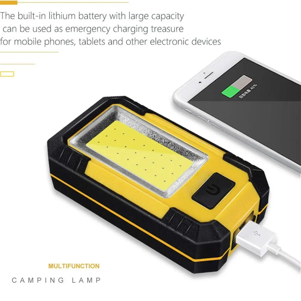 USB 충전식 LED 작업등 COB 손전등, 마그네틱 휴대용 야외 캠핑 낚시 랜턴, 비상 검색 램프