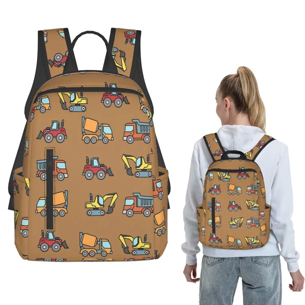 Construction Bulldozer Digger Dumper Truck Dozer Excavator Backpack Large Capacity Boys Girls BookBag School Bag Shoulder