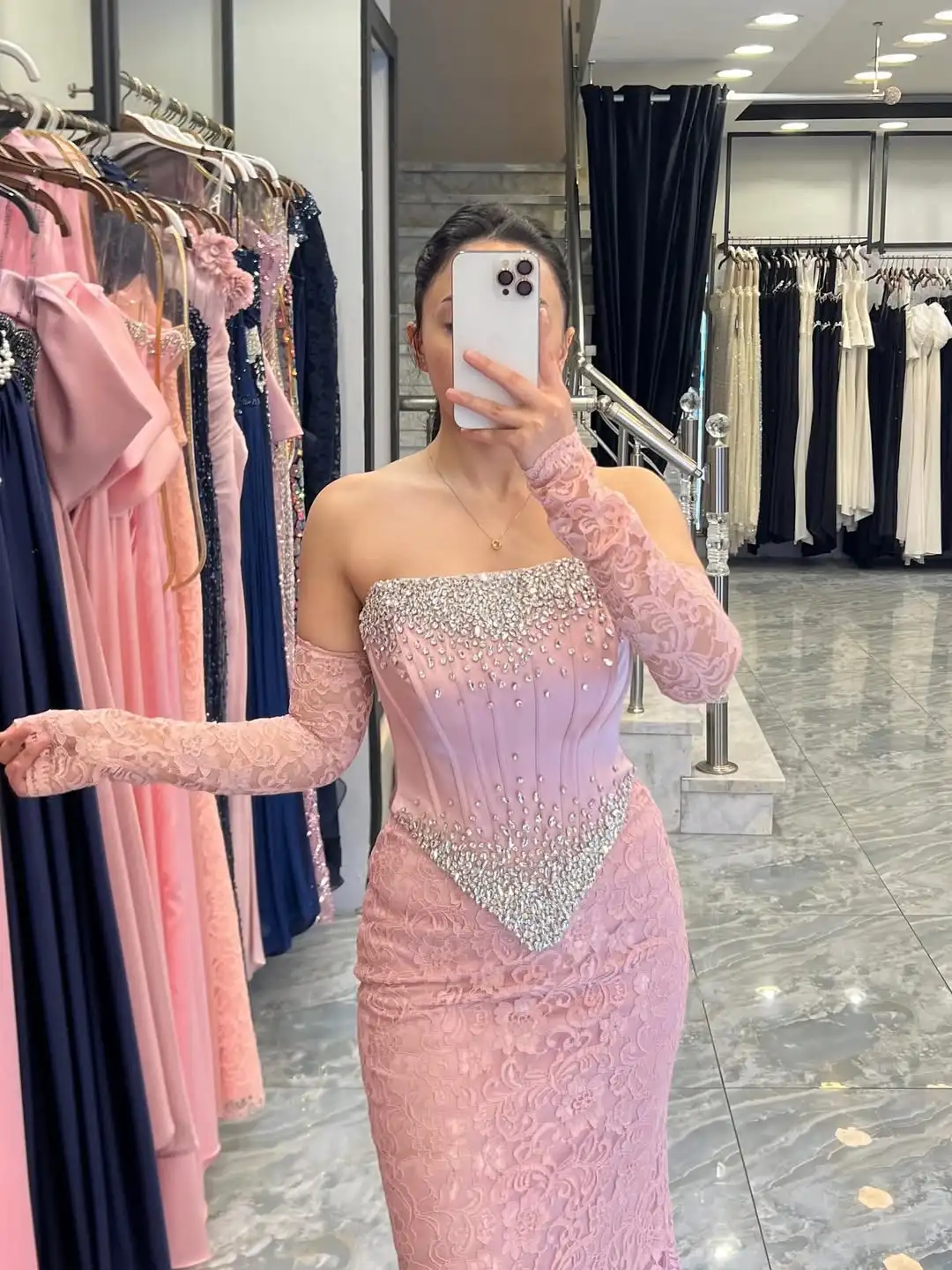 

New Design Sexy Strapless Beading Crystal Fishbone Corset Lace Embroidery Mermaid Evening Prom Formal Party Dress