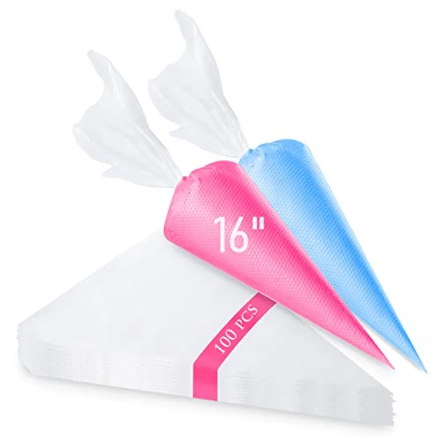 Tamodan Piping Bags 100PCS and 16 Inches Tipless Piping Bags, Extra Thick Pastry Bags Disposable, Non-Slip Icing Piping Bags Di