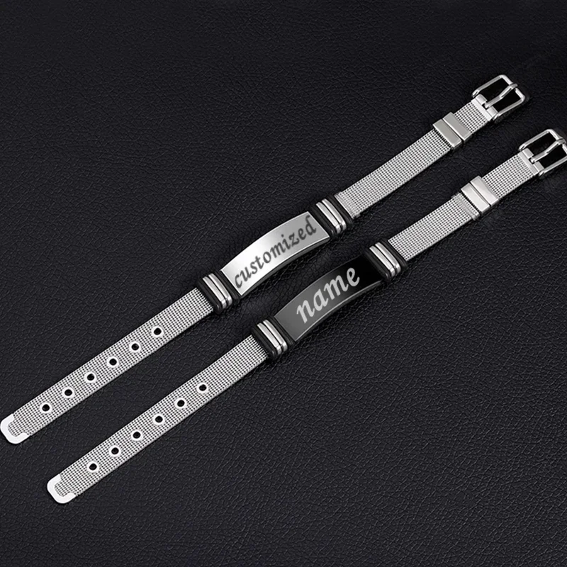 

Punk Custom Name Engrave Logo Id Bracelets Net Band Trendy Stainless Steal Bracelet Men Friendship Bracelets Jewelry