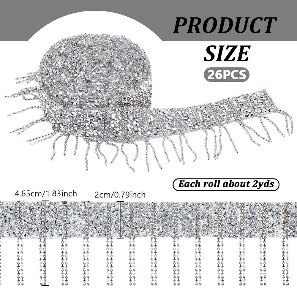 Alloy Resin Tassels Ribbon for Garment Accessories Gift Decoration Platinum 1-7/8 inch(46.5mm) 2 yards/strand