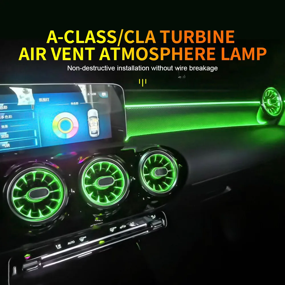 64Color LED Air Vent With APP Control For Mercedes-Benz A CLA Class W177 W118 Nozzle Turbo Air Outlet Ambient Light Car Retrofit