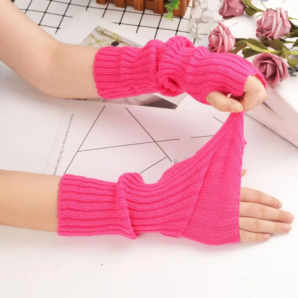 1 Pair Wrist Thumb Hole Finger Gloves Soft Breathable Comfortable Arm Warmer Keep Warmth Knitting Cloth Women Gloves