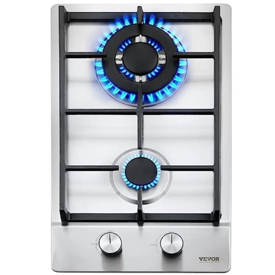 

Gas Cooktop 12 inch Max 12250BTU 2 Burners Built-in Stainless Steel Gas Stove Top LPG/NG Convertible Dual Fuel Natural Gas Hob