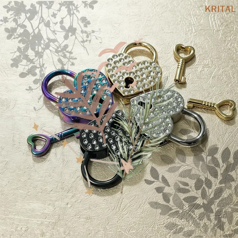 1 PCS For Jewelry Box: Small Wooden Box Metal Love Wish Lock Keyed Padlocks Diamond Heart Shaped