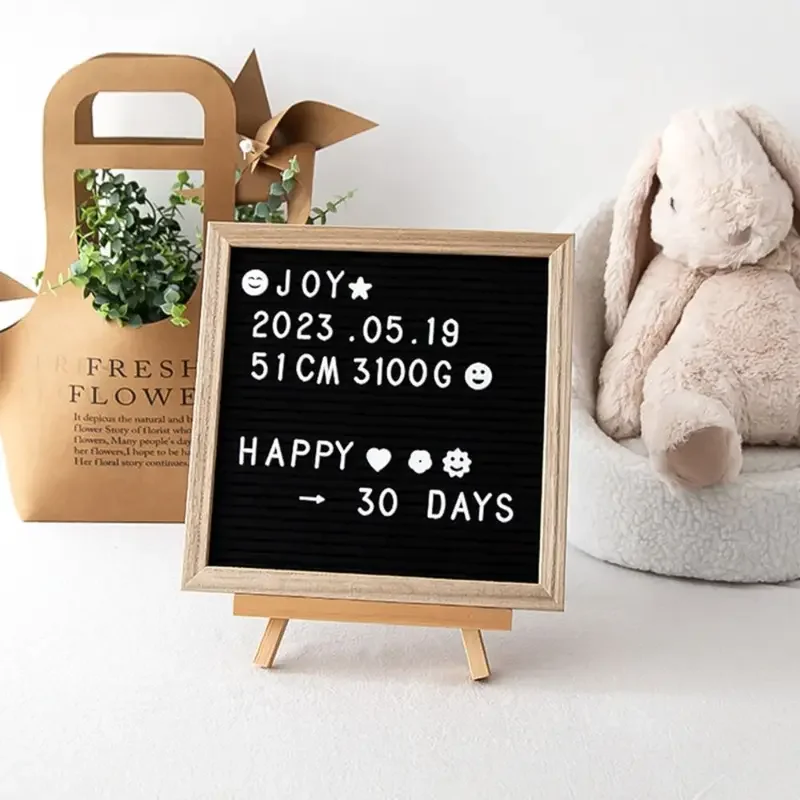 10x10 Inch Multi-Functional Wooden Letter Message Board Felt Letter Photo Frame Home Decor Message Board
