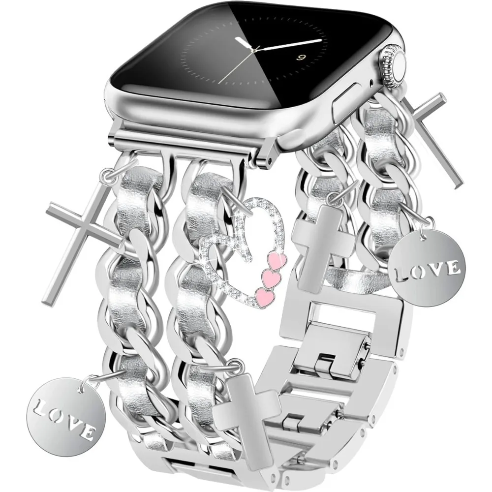 

Metal Strap For Apple Watch Band Ultra 2 49mm series 10 9 8 7 6 4 SE leather chain bracelet Band iWatch 45mm 44mm 42mm 46mm Belt