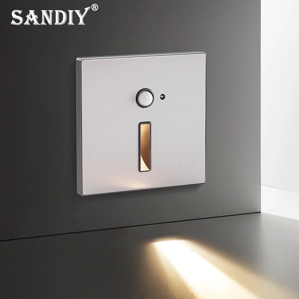 SANDIY Sensor Stair Light Motion Detect Wall Sconce Lamp Automatic Nightlights Recessed Footlight for Step Ladder Bedroom Closet