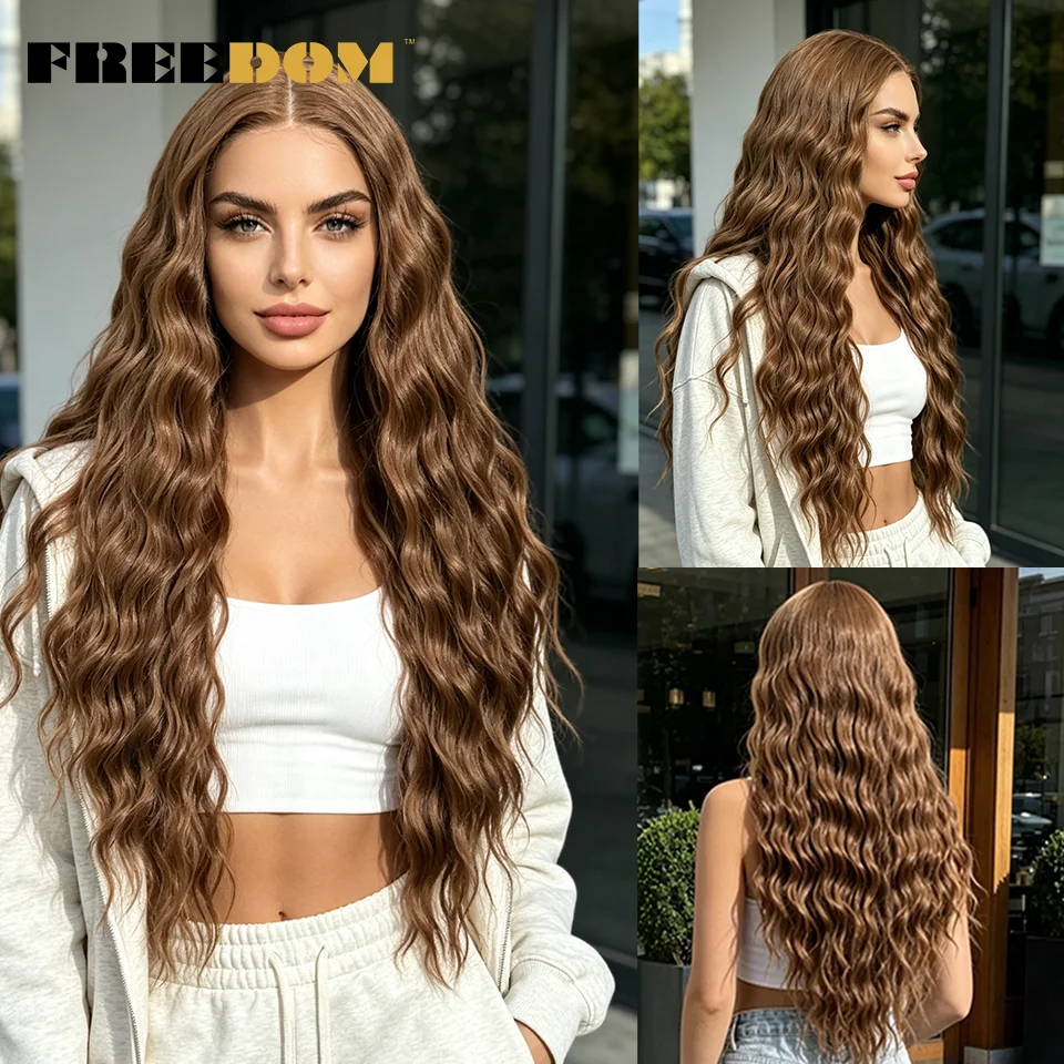 

FREEDOM Synthetic Lace Front Wigs For Women 13x4 Curly Lace Wig Ombre Brown Pre Plucked Wear And Go Glueless Lace Wigs Daily Use