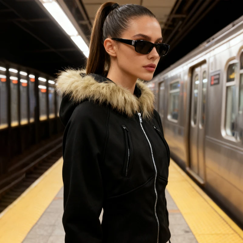 เสื้อฮู้ดซิปขนเฟอร์เทียม สไตล์สตรีทแวร์ มีกระเป๋าซิป แฟชั่นลำลองทันสมัย สำหรับผู้ชายและผู้หญิง ฤดูใบไม้ร่วง ฤดูหนาว ไอเทมแฟชั่นที่ต้องมี