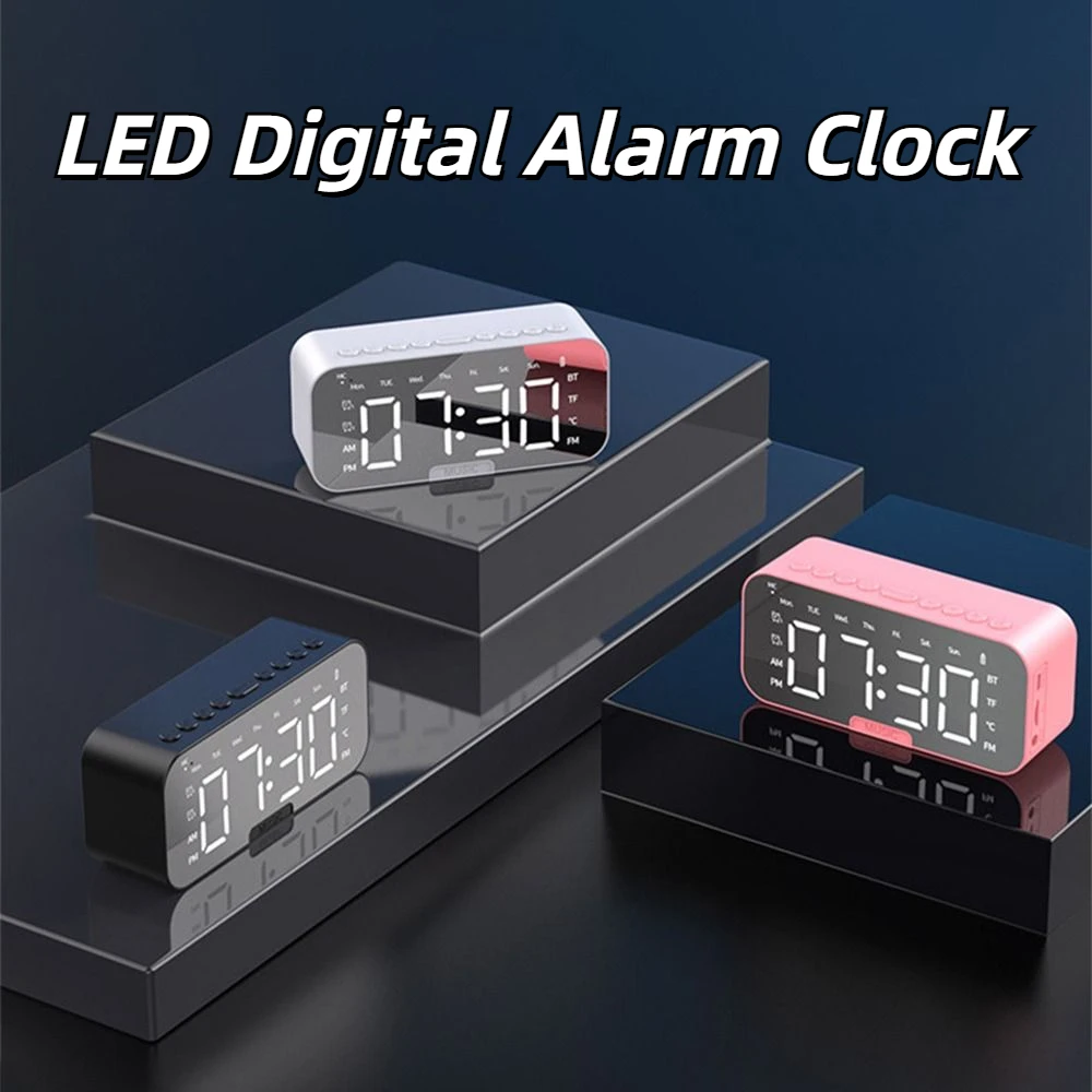 5-in-1 FM Radio Alarm Clock Reminder LED Digital Display Digital Table Calendar Speaker USB Rechargeable Electronic Alarm Clock