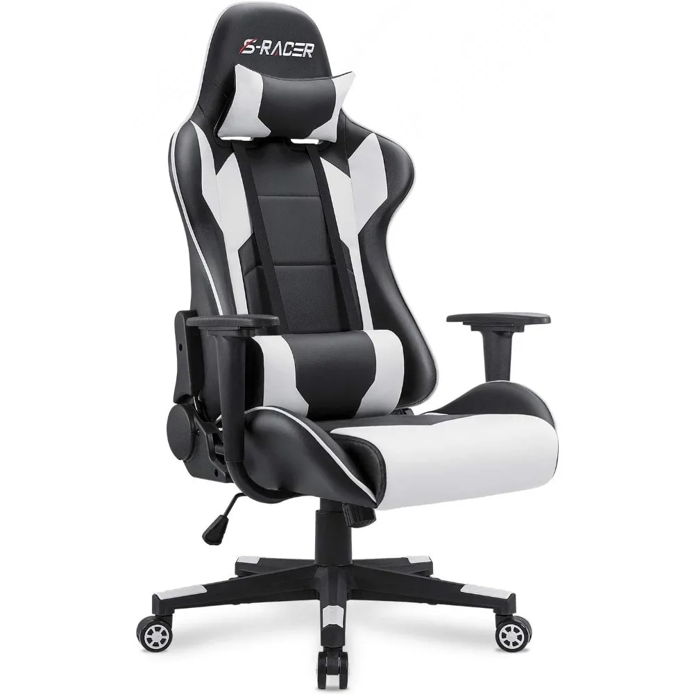 Gaming Chair, High Back Computer Chair Ergonomic Adjustable Swivel Task Chair with Headrest and Lumbar Support (White)