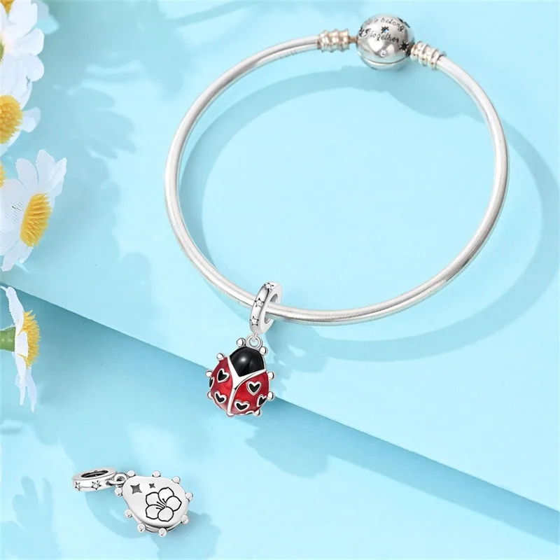 925 Sterling Silver Love Enamel Lucky Ladybug Charms Pendant Fit 3mm Original Bracelet DIY Women Fine Anniversary Jewelry Gifts